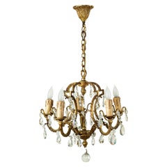 Lampadario francese in bronzo e cristallo di strass della metà del XX secolo