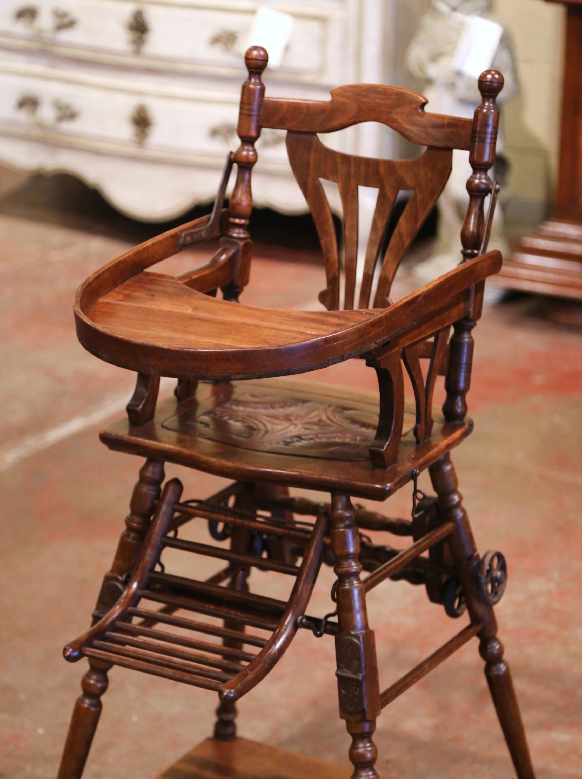antique high chair with wheels