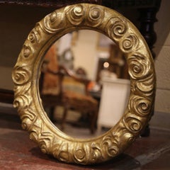 Mid-20th Century French Carved Gilt Wood Round Mirror with Floral Motifs