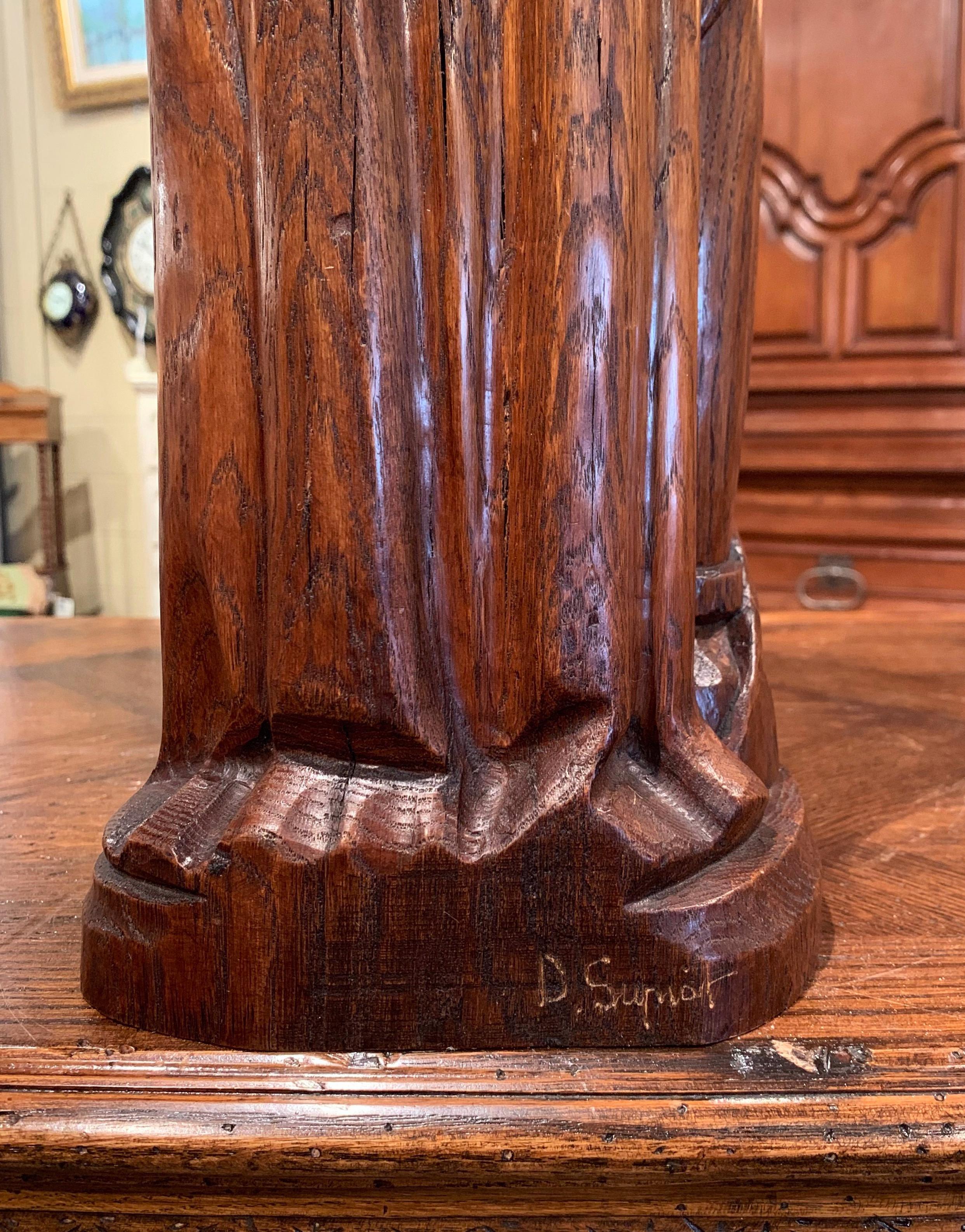 Mid-20th Century French Carved Oak Statuary Candleholder In Excellent Condition For Sale In Dallas, TX