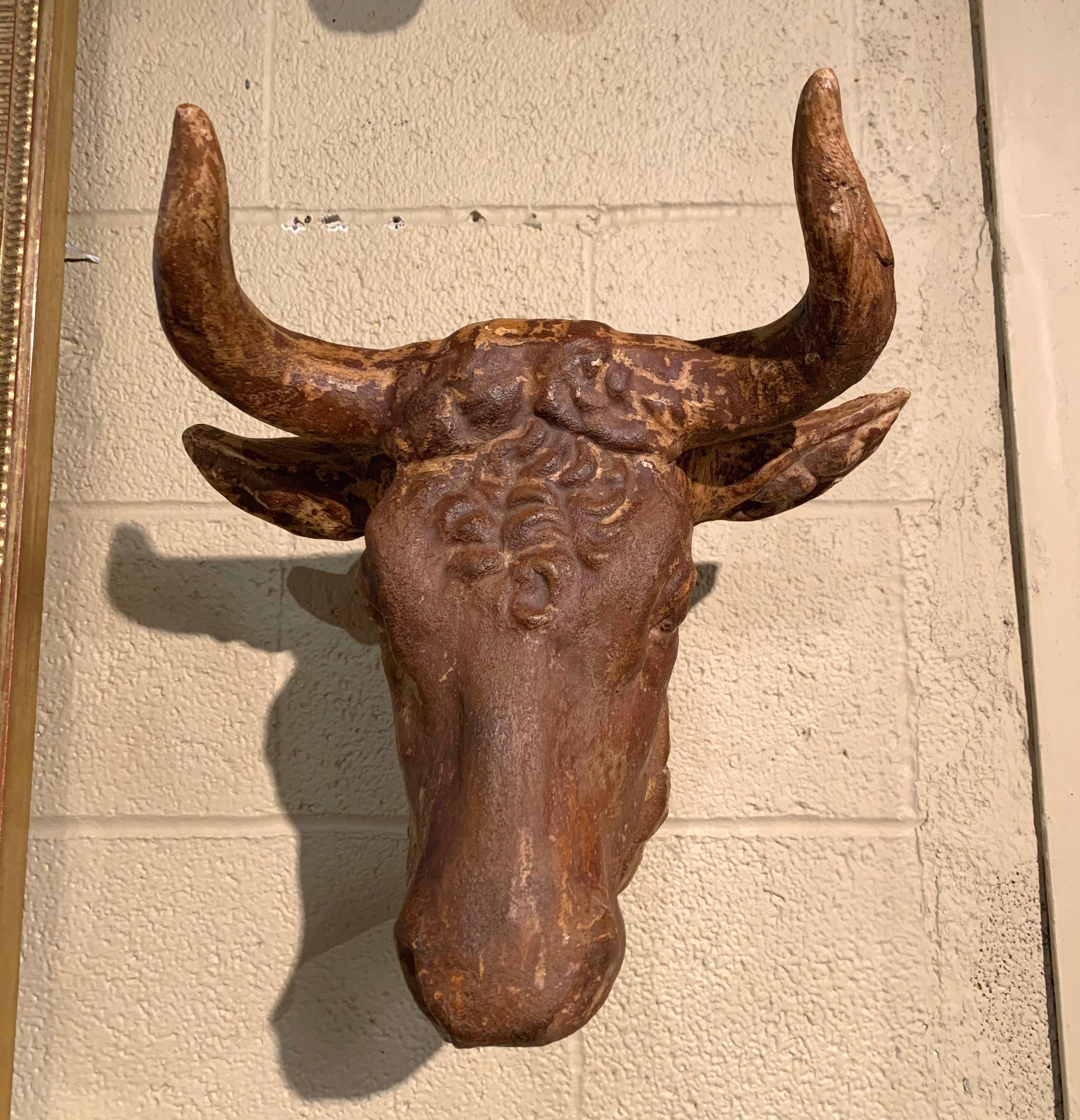 Country Mid-20th Century French Carved Terracotta Butcher Cow Head Sculpture