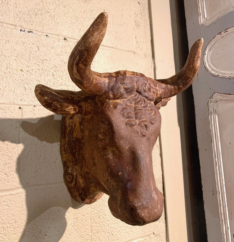 Mid20th Century French Carved Terracotta Butcher Cow Head Sculpture at 1stDibs
