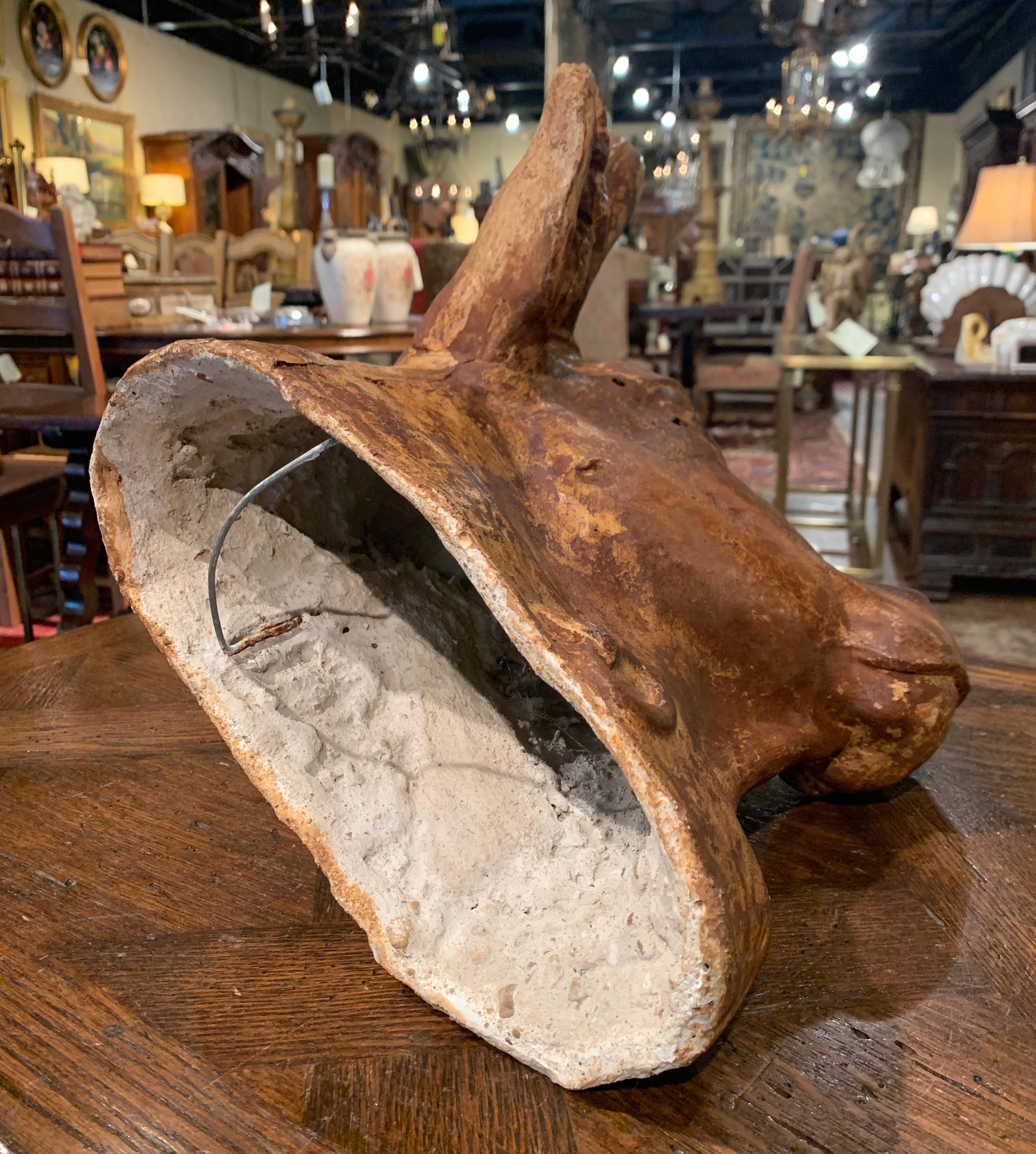 Mid-20th Century French Carved Terracotta Butcher Cow Head Sculpture 3