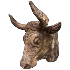 Mid-20th Century French Carved Terracotta Butcher Cow Head Sculpture