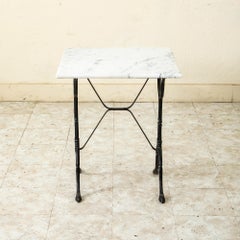 Mid-20th Century French Cast Iron and Marble Bistro Table, Side Table, End Table