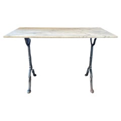 Retro Mid 20th Century French Cast Iron and Marble Top Bistro Dining Table