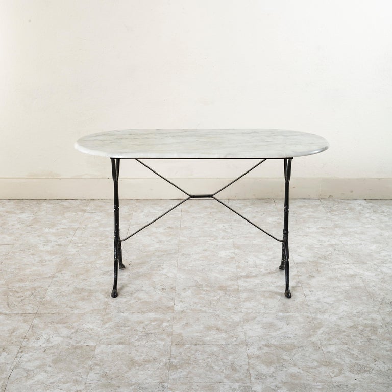 Mid20th Century French Cast Iron and Oval Marble Bistro Table or Cafe