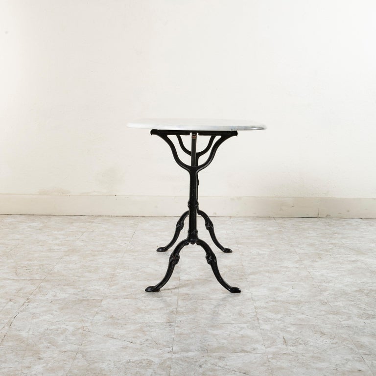 Mid20th Century French Cast Iron and Oval Marble Bistro Table or Cafe