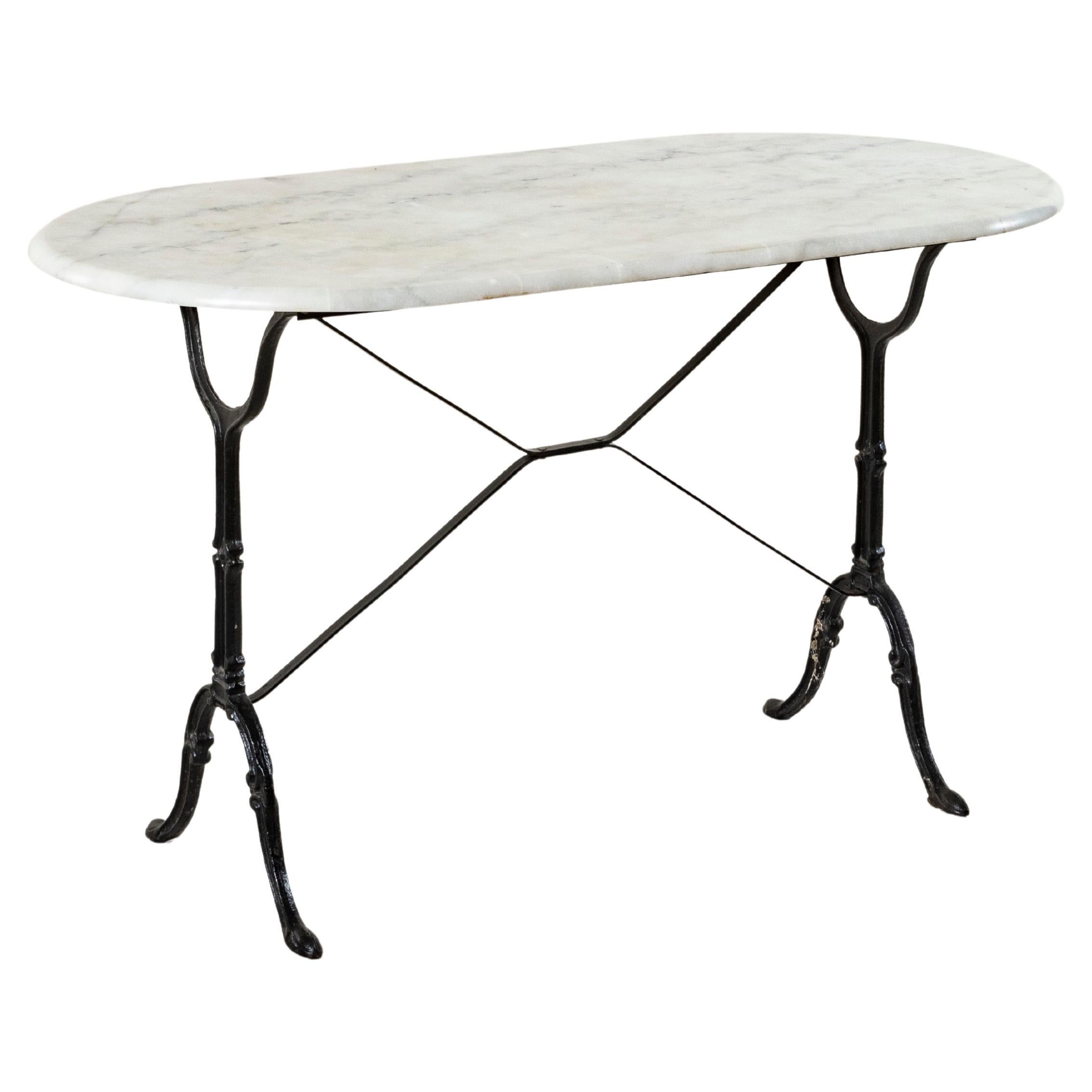Mid-20th Century French Cast Iron and Oval Marble Bistro Table or Cafe Table