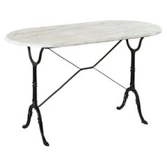 Mid-20th Century French Cast Iron and Oval Marble Bistro Table or Cafe Table