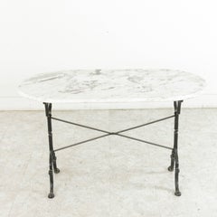 Mid-20th Century French Cast Iron Bistro Table with Bevelled Oval Marble Top