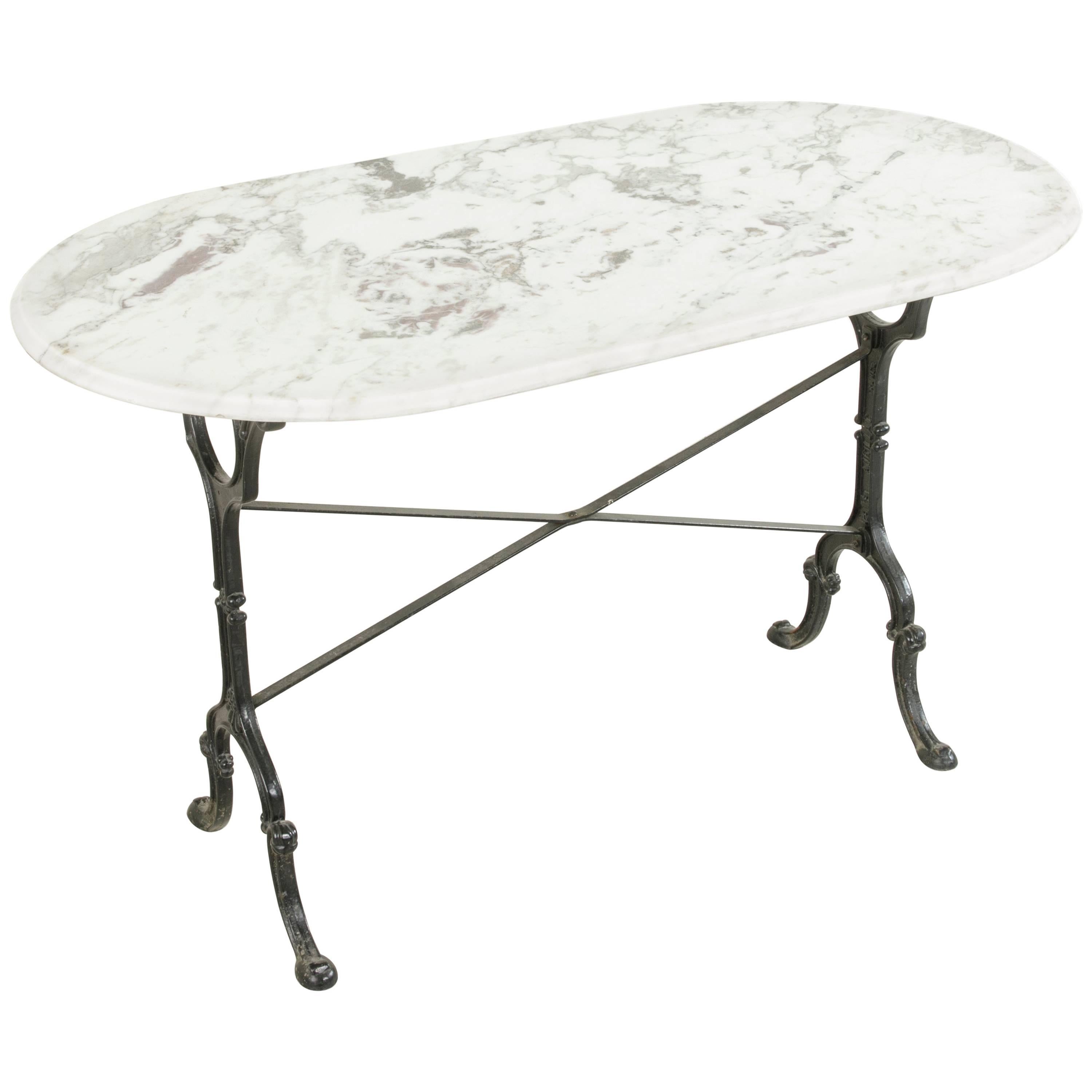 Mid-20th Century French Cast Iron Bistro Table with Bevelled Oval Marble Top