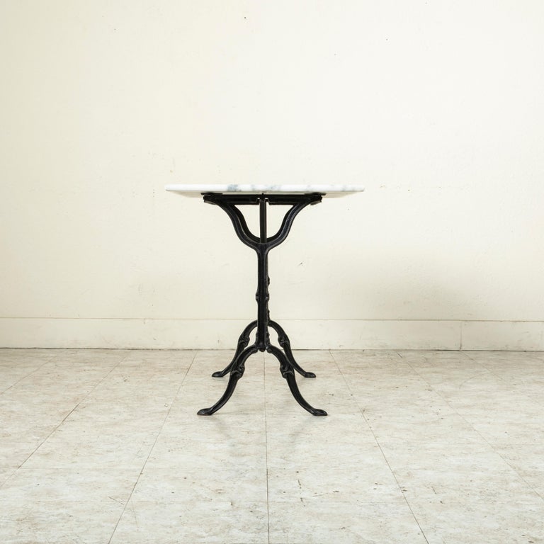 Mid20th Century French Cast Iron Bistro Table with White Marble Top