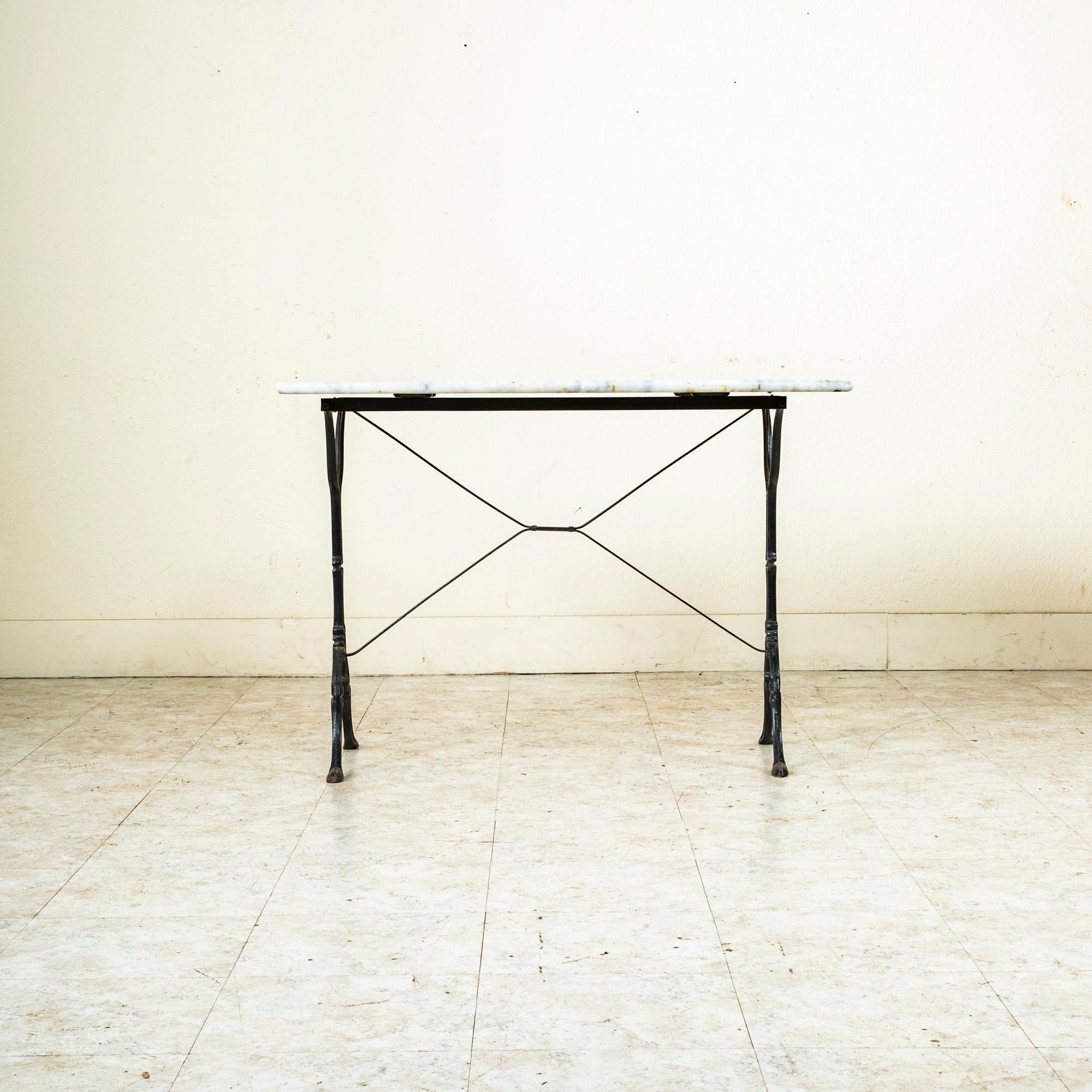 Mid-20th Century French Cast Iron Bistro Table with White Marble Top 2