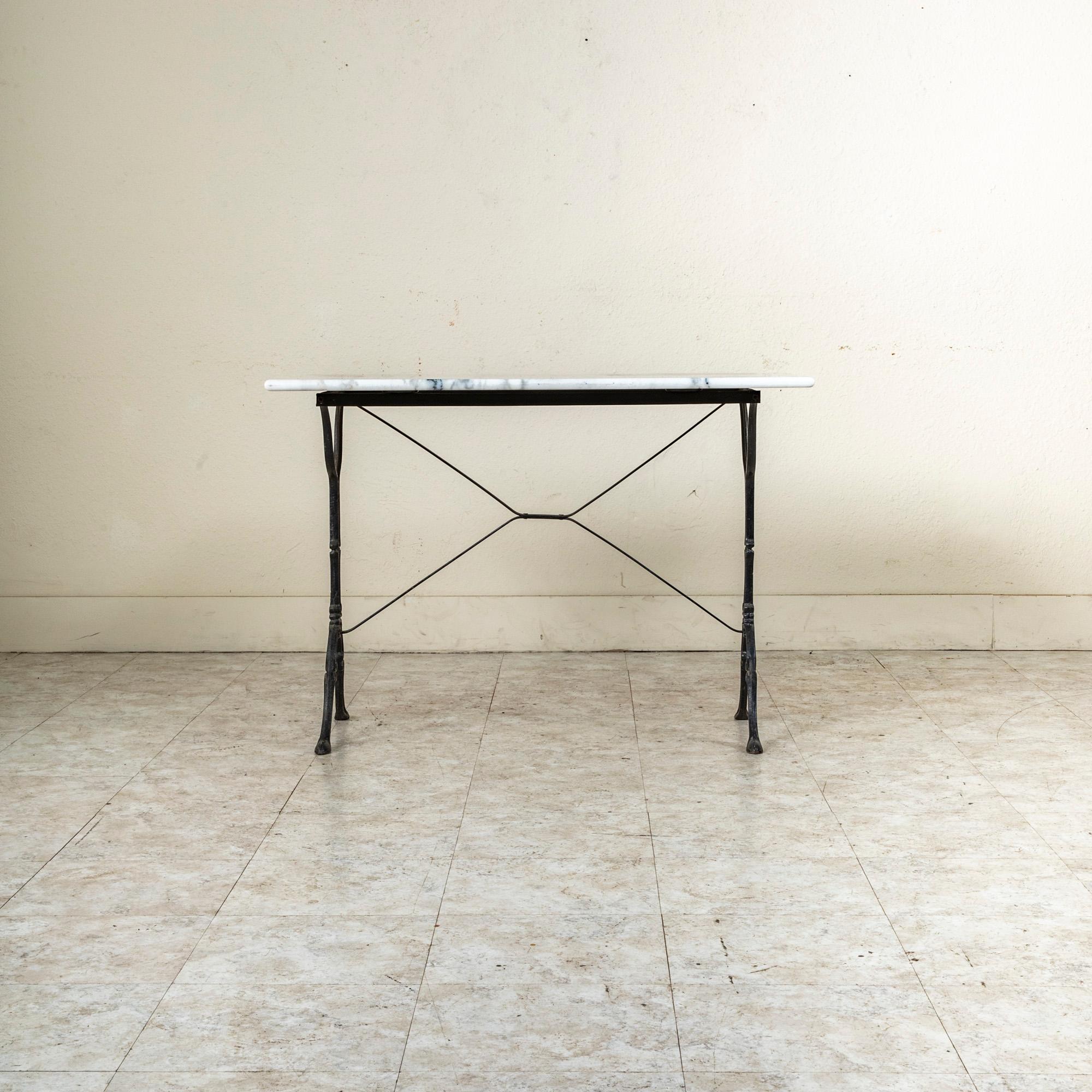 Mid-20th Century French Cast Iron Bistro Table with White Marble Top 2