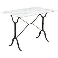 Retro Mid-20th Century French Cast Iron Bistro Table with White Marble Top