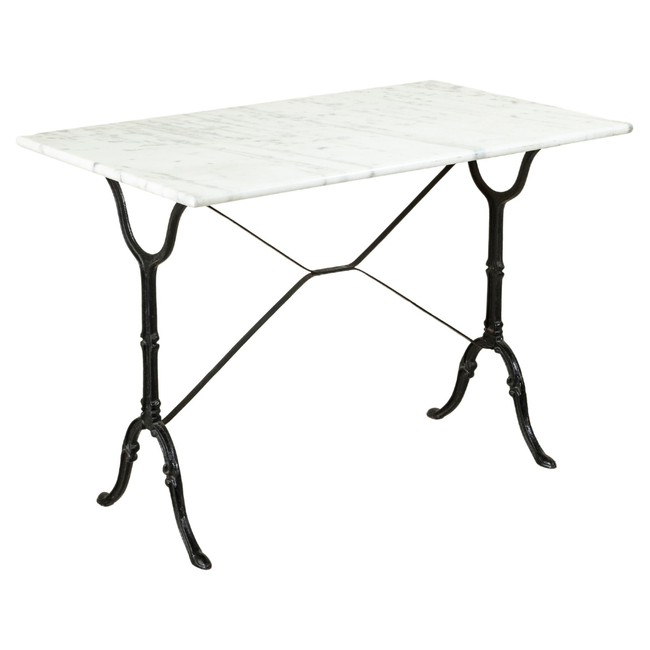 Large Late 19th Century Double Length Cast Iron and Marble Bistro Table