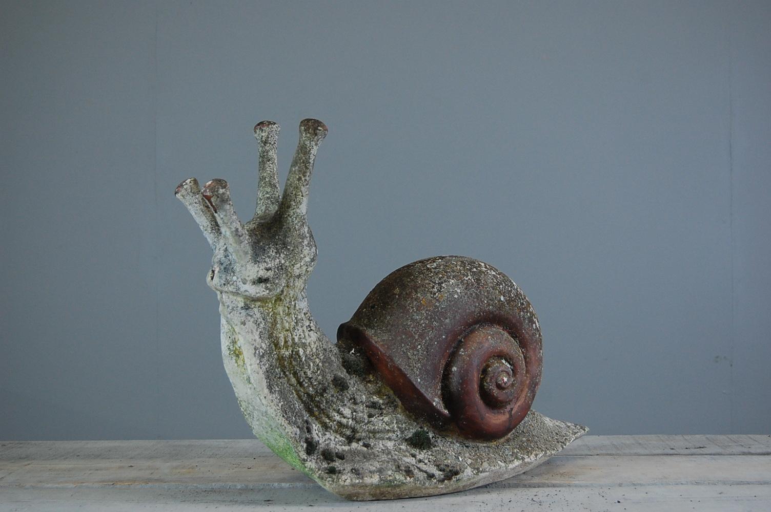 Mid-20th Century French Cast Stone Weathered Snail Statue 1