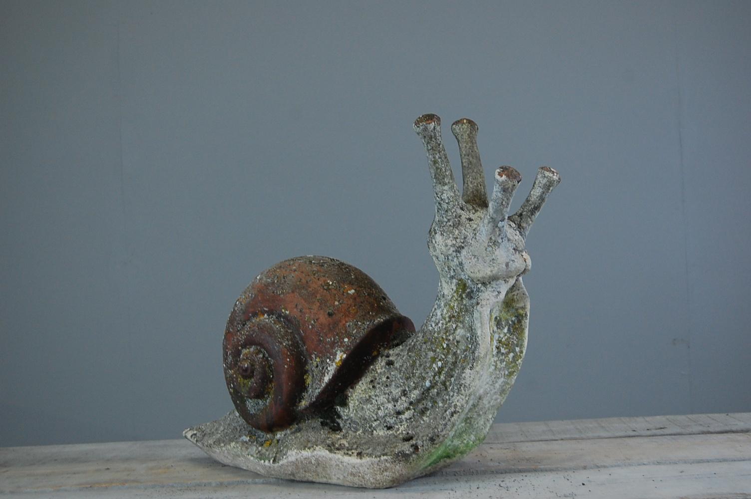 Mid-20th Century French Cast Stone Weathered Snail Statue 2