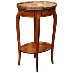 Mid-20th Century French Cherry Side Table with Marble Top and Brass Rim