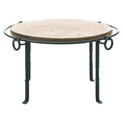 Mid-20th Century French Coffee Table, Cast Iron with Solid Oak Table Top