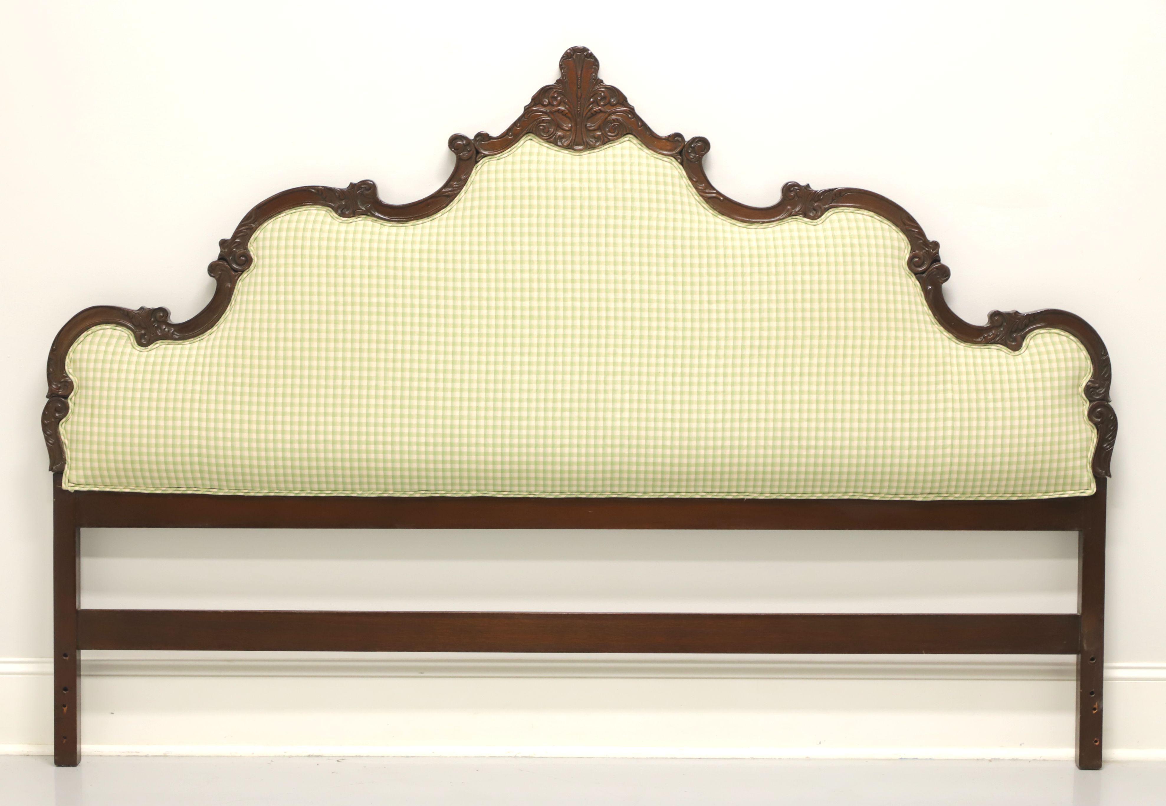 Fabric Mid 20th Century French Country Carved Walnut Upholstered King Headboard