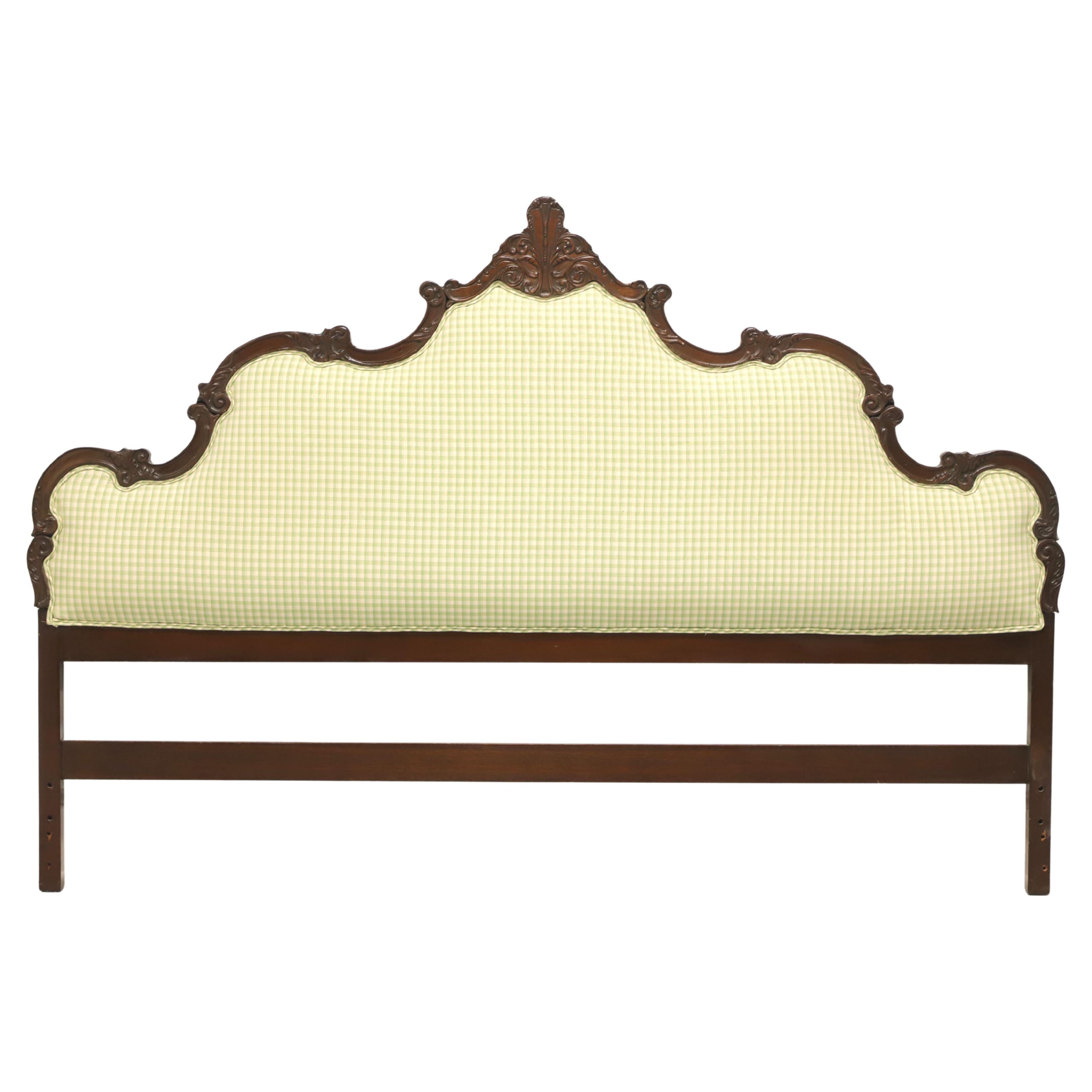 Mid 20th Century French Country Carved Walnut Upholstered King Headboard
