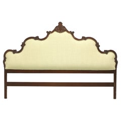 Mid 20th Century French Country Carved Walnut Upholstered King Headboard