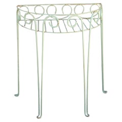 Mid 20th Century French Country Iron Mint Green Flower Plant Stand