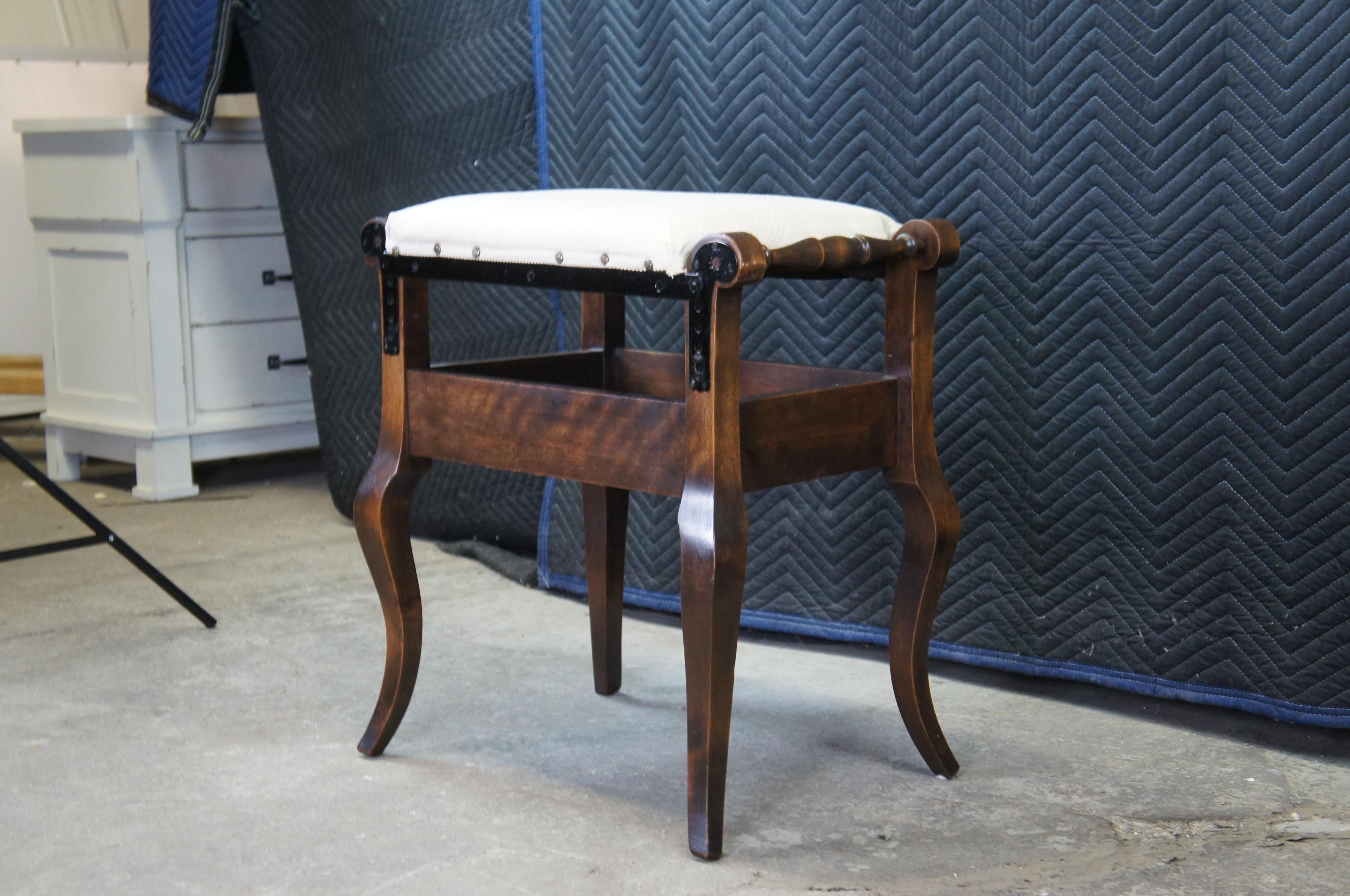 Mid 20th Century French Country Mahogany Adjustable Piano Stool Foyer Bench Seat For Sale 6