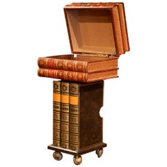 Mid-20th Century French Decorative Stack-Book Side Table on Wheels