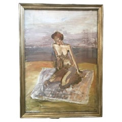 Mid-20th Century French Expressionist Figurative Female Nude Painting, Framed
