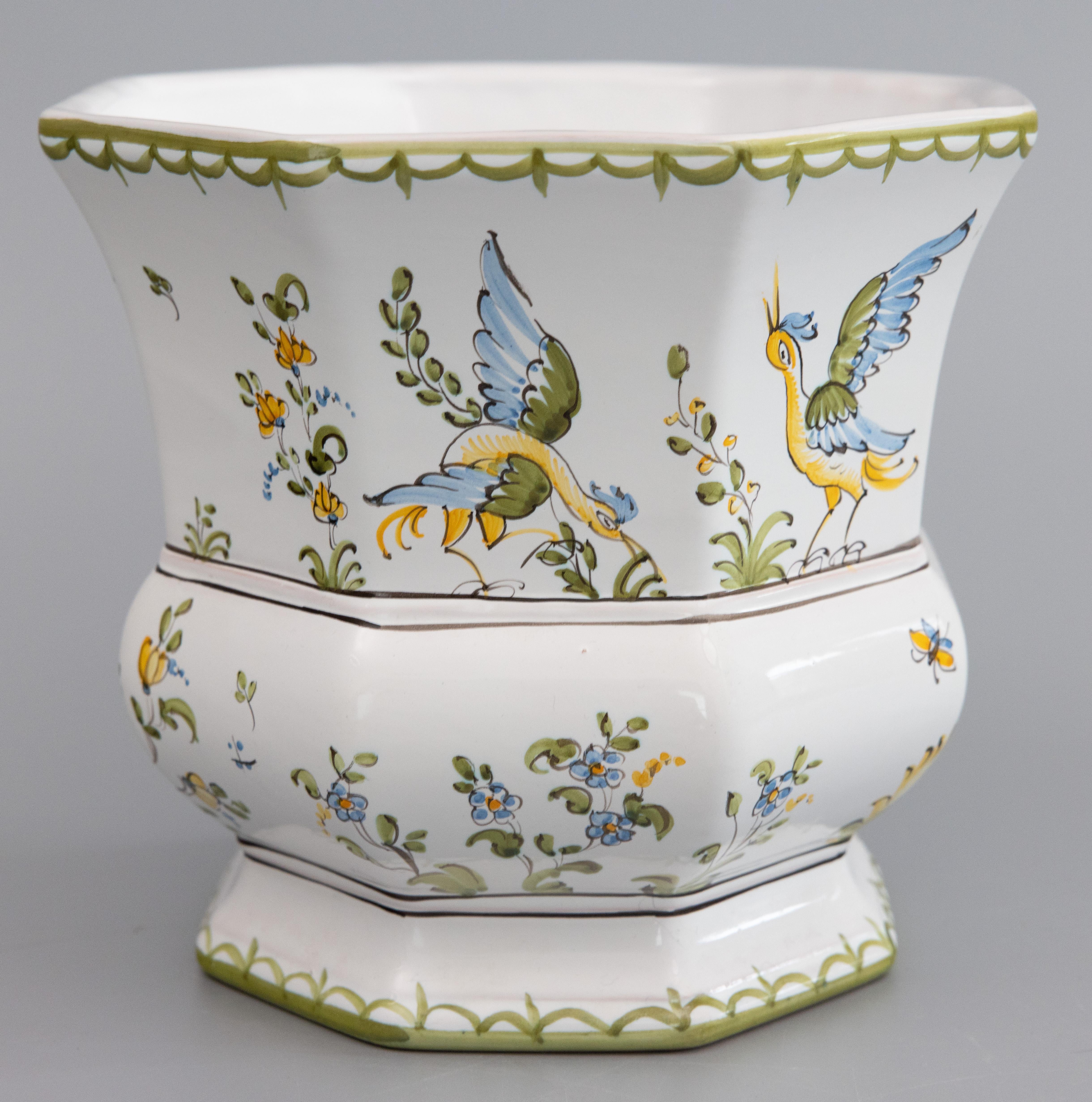Hand-Painted Mid 20th Century French Faience Lallier à Moustiers Cachepot Planter