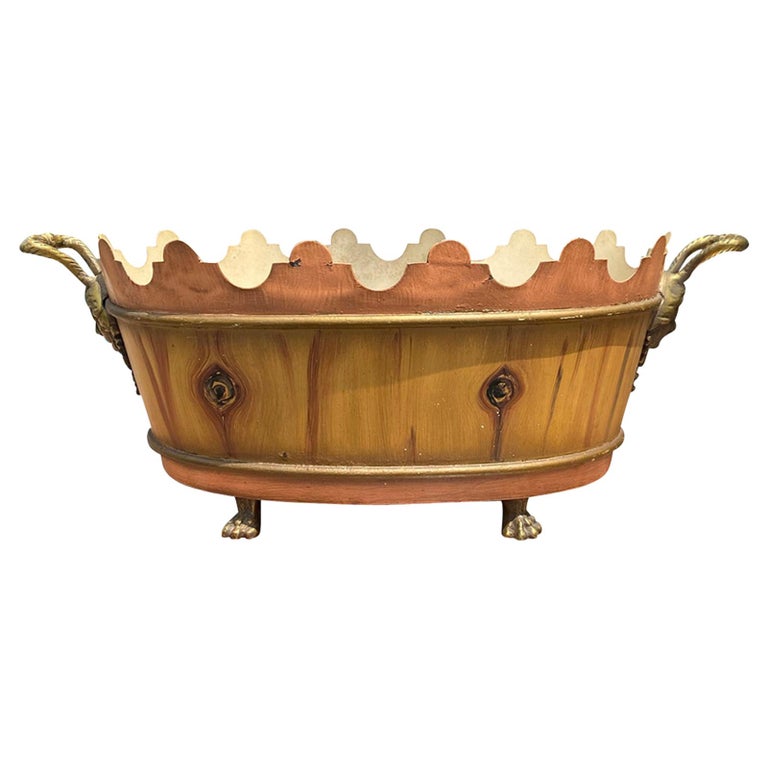 Mid-20th Century French Faux Bois Cachepot with Gilt, Marked 'France' For Sale