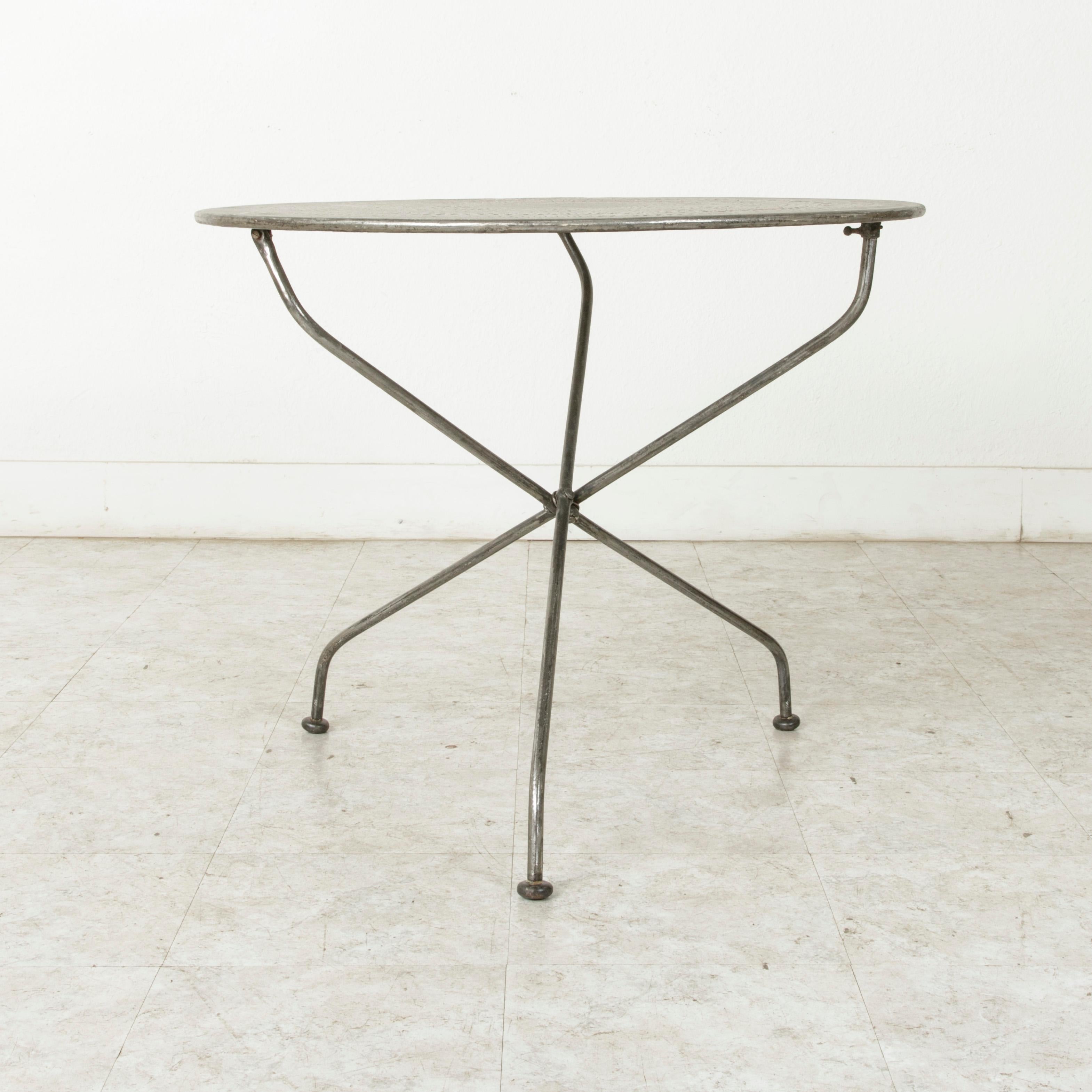 Mid-20th Century French Folding Pierced Metal Outdoor Garden Table, Cafe Table 2