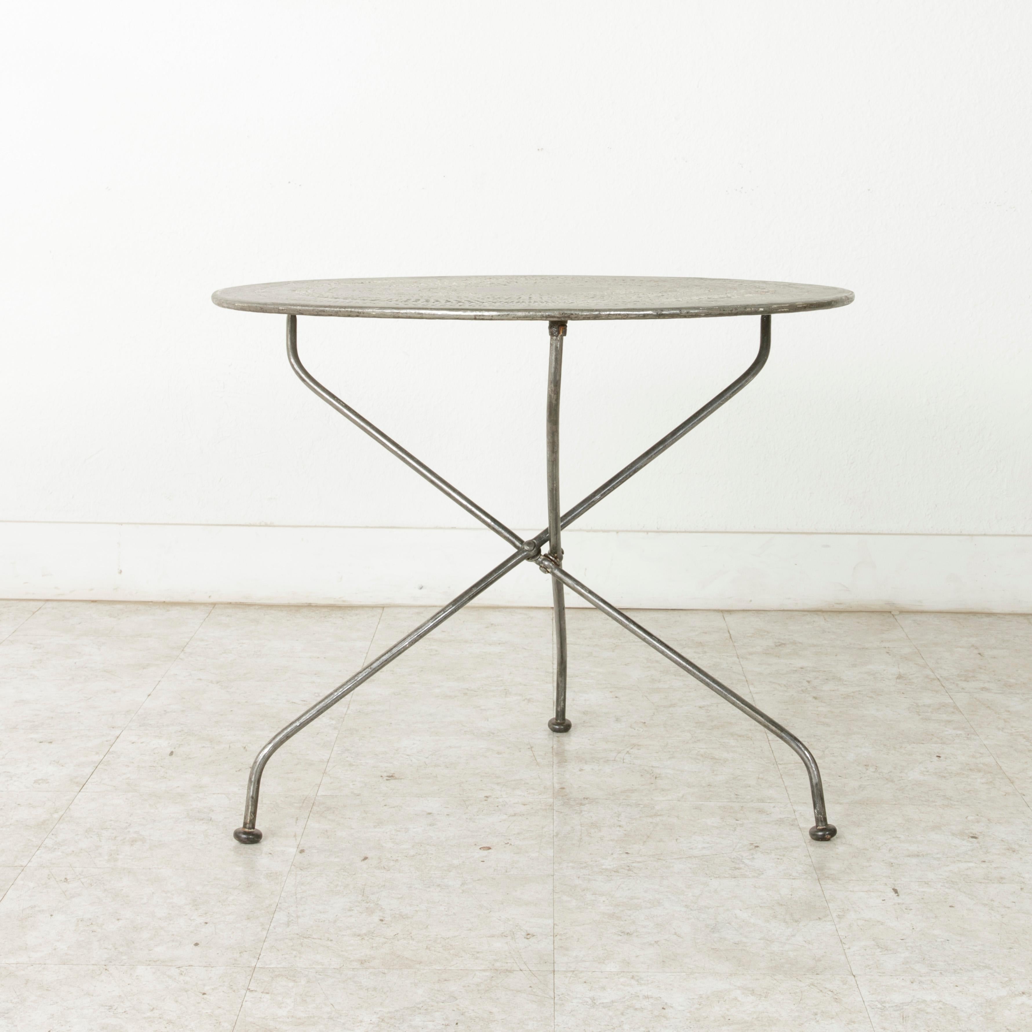 Mid-20th Century French Folding Pierced Metal Outdoor Garden Table, Cafe Table 3