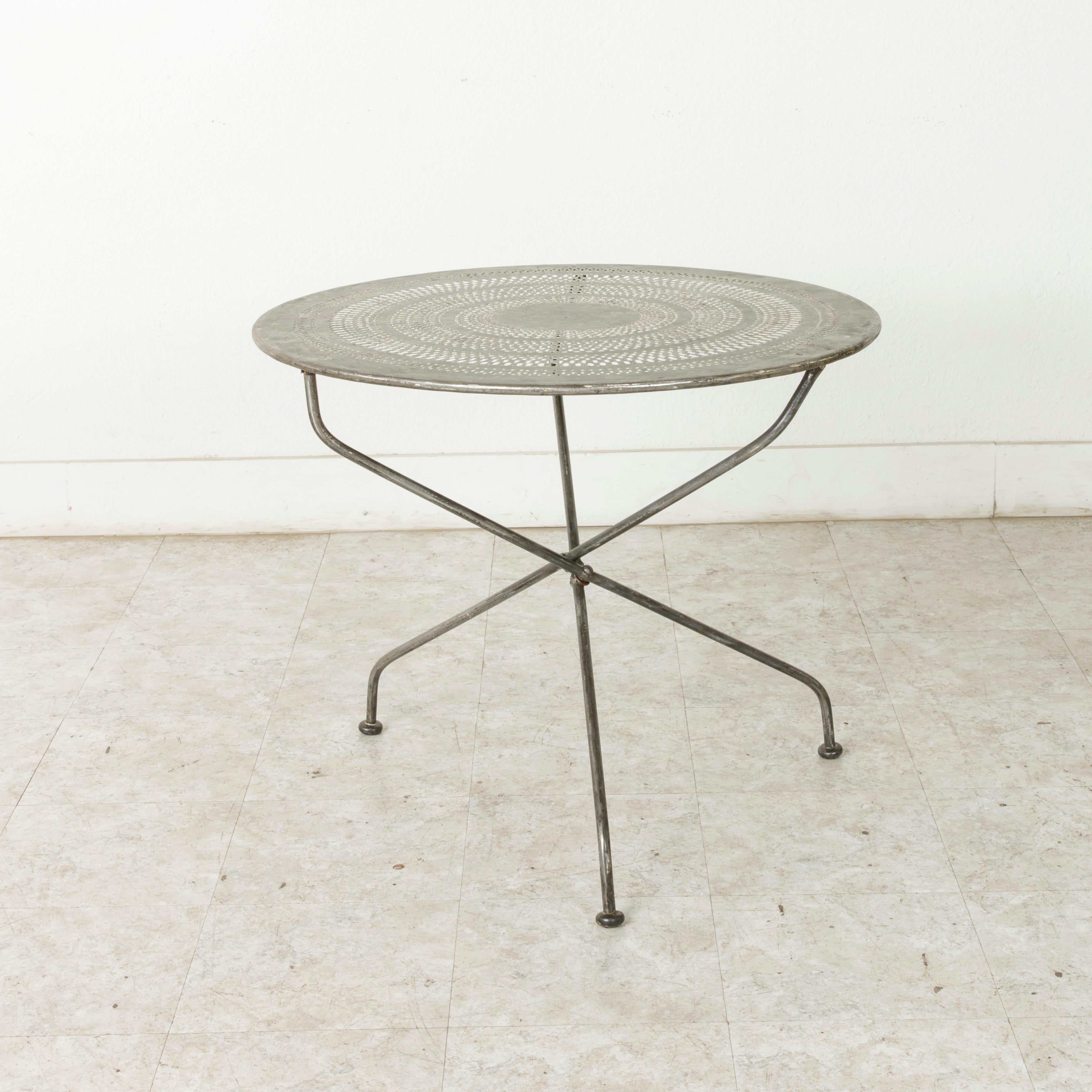 Mid-20th Century French Folding Pierced Metal Outdoor Garden Table, Cafe Table 4