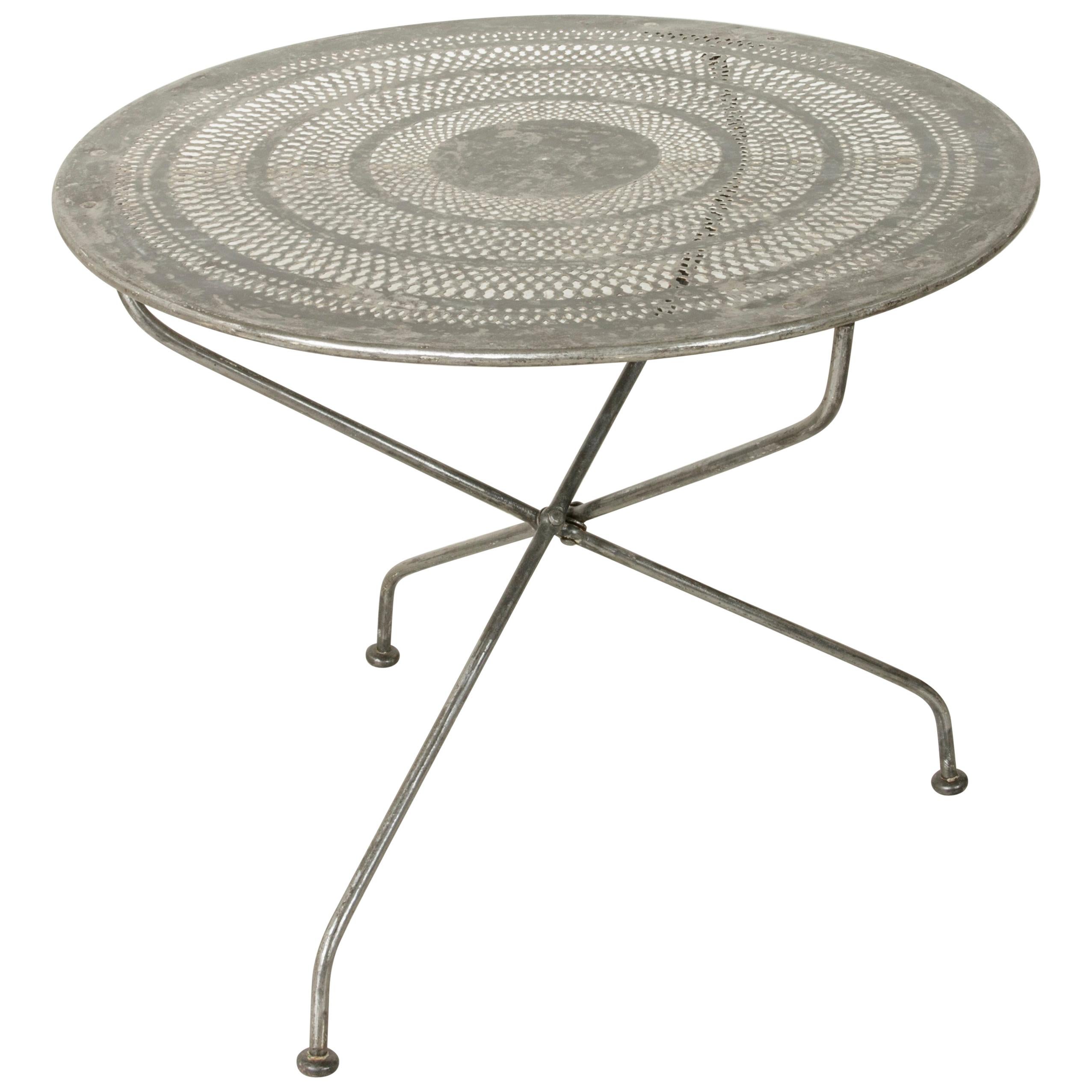 Mid-20th Century French Folding Pierced Metal Outdoor Garden Table, Cafe Table
