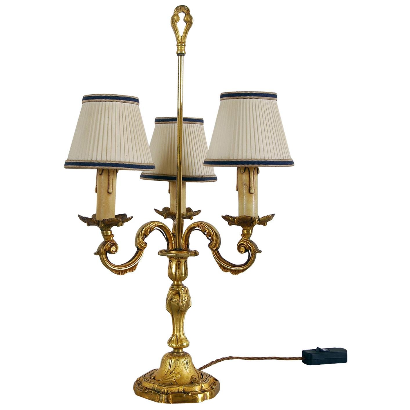 Mid-20th Century French Gilt Brass Three-Arm Table Lamp For Sale