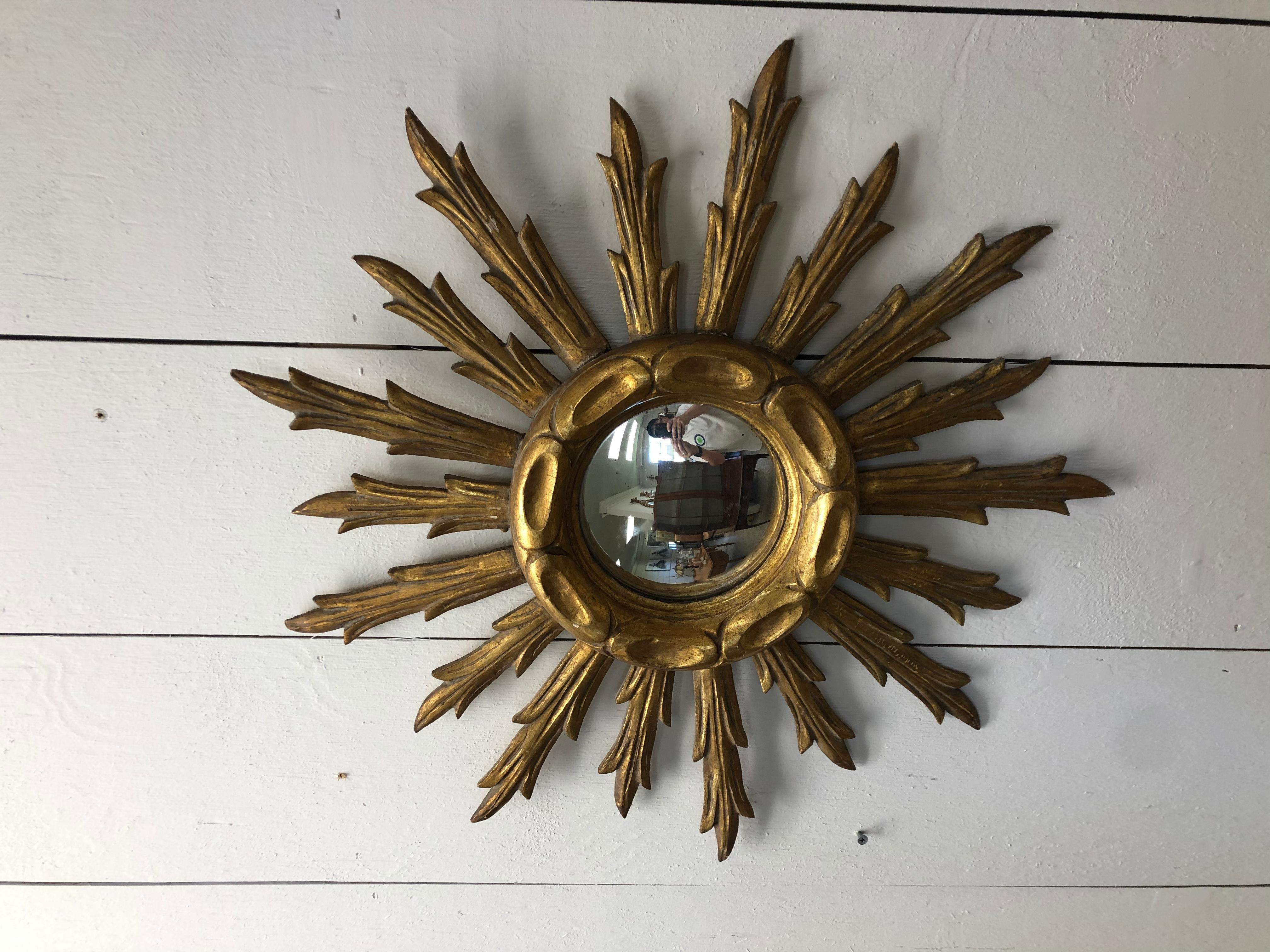 Mid-20th Century French Giltwood Sunburst Mirror In Good Condition In Charleston, SC