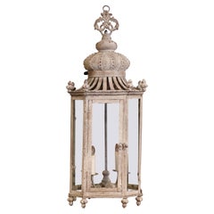 Mid-20th Century French Grey Painted Tole and Iron Four-Light Octagonal Lantern