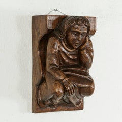 Mid-20th Century French Hand-Carved Elm Wall Sconce or Bracket with Medieval Man