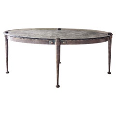 Vintage Mid-20th Century French Hand Forged Iron and Custom Water Glass Coffee Table 