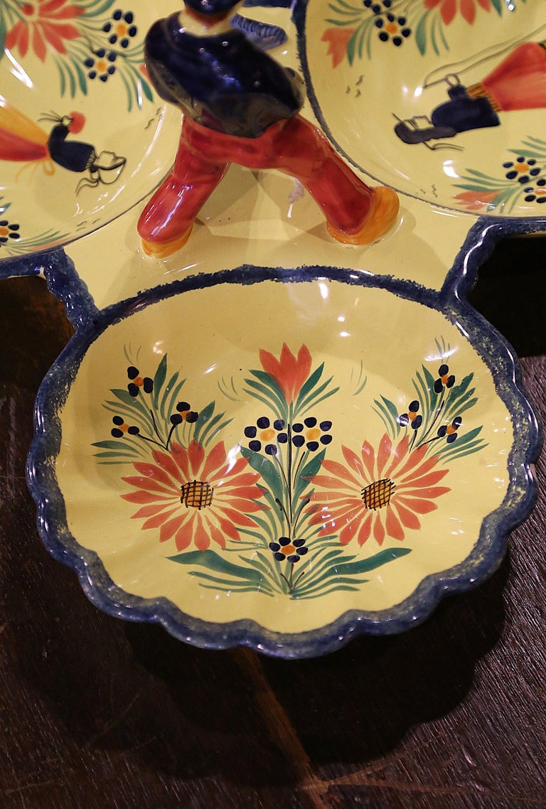 Mid-20th Century French Hand Painted Faience Dish Signed HB