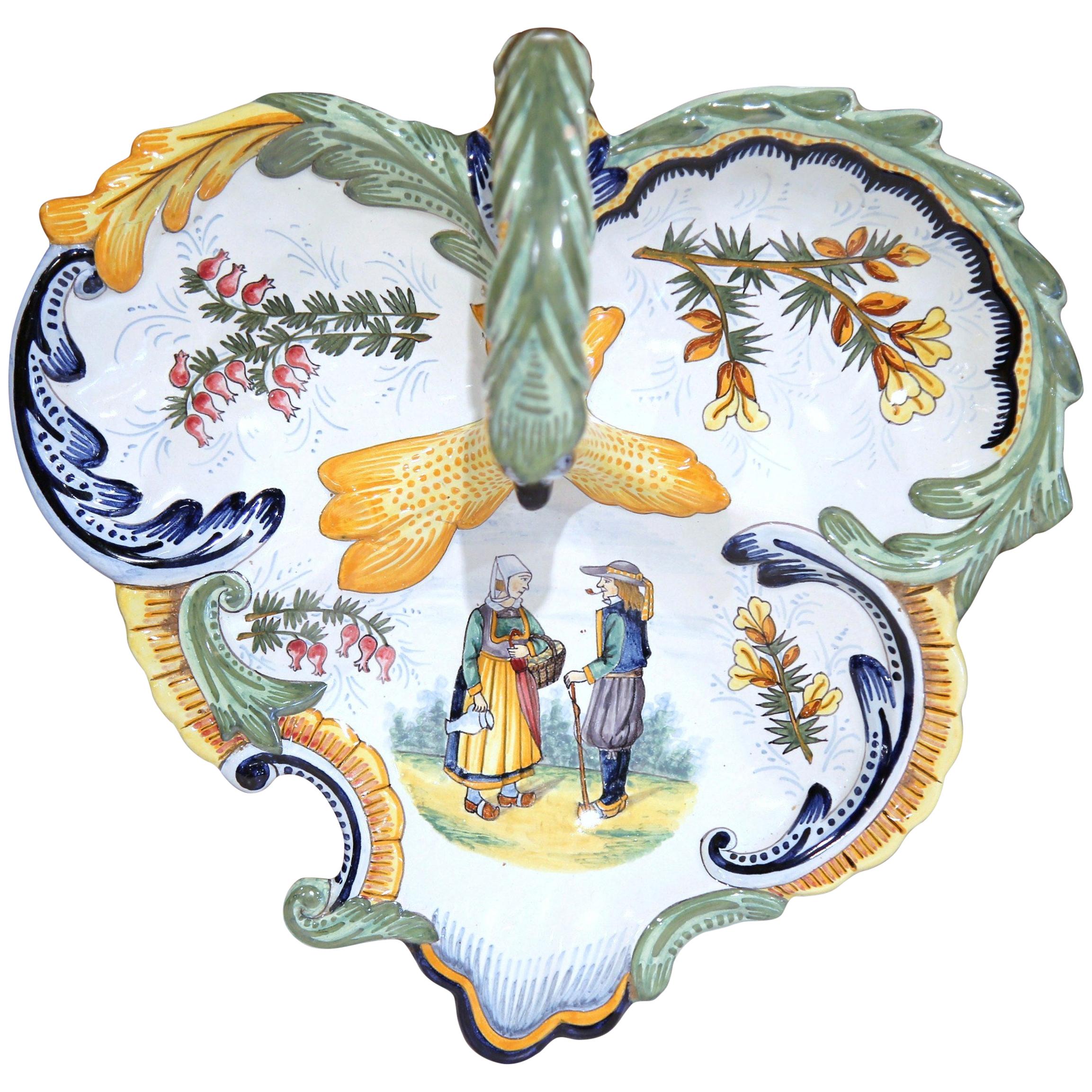 Mid-20th Century French Hand Painted Faience Dish Signed Henriot Quimper