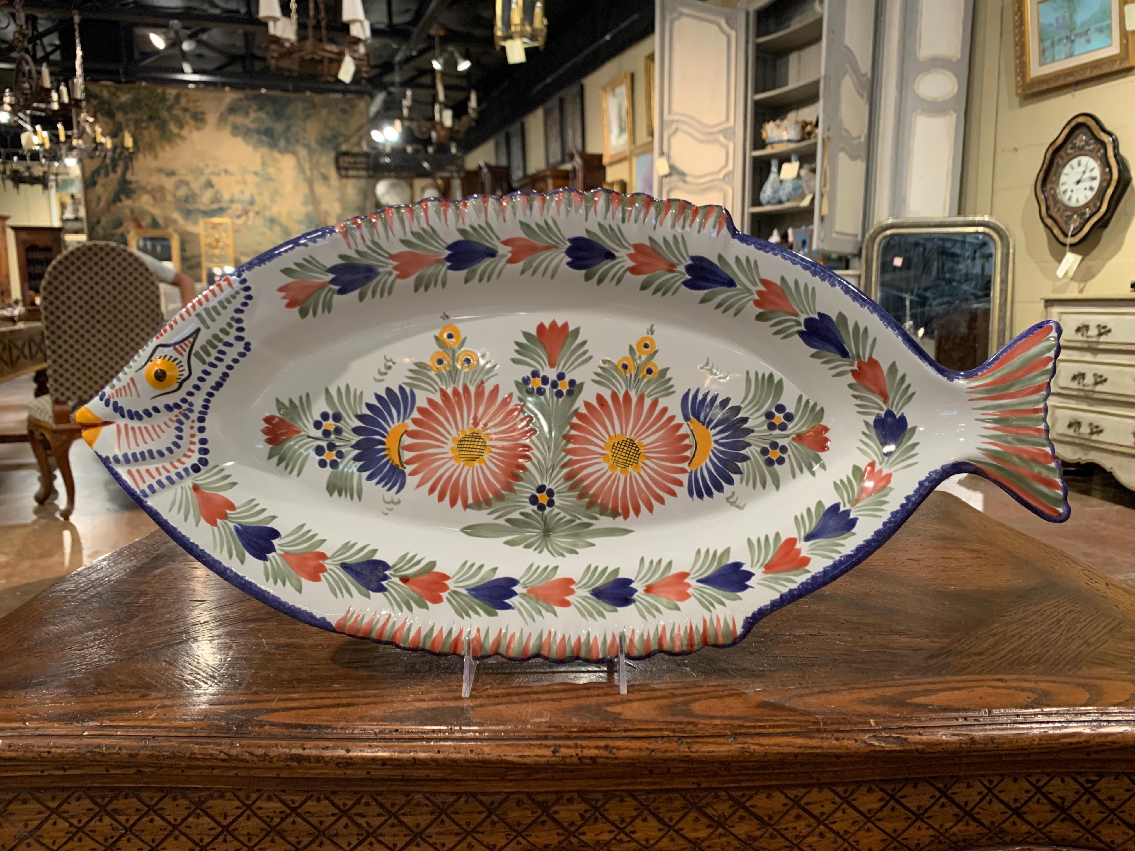 Hand-Painted Mid-20th Century French Hand Painted Faience Fish Platter from HB Quimper