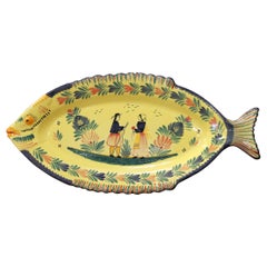 Mid-20th Century French Hand-Painted Faience Fish Platter from Quimper