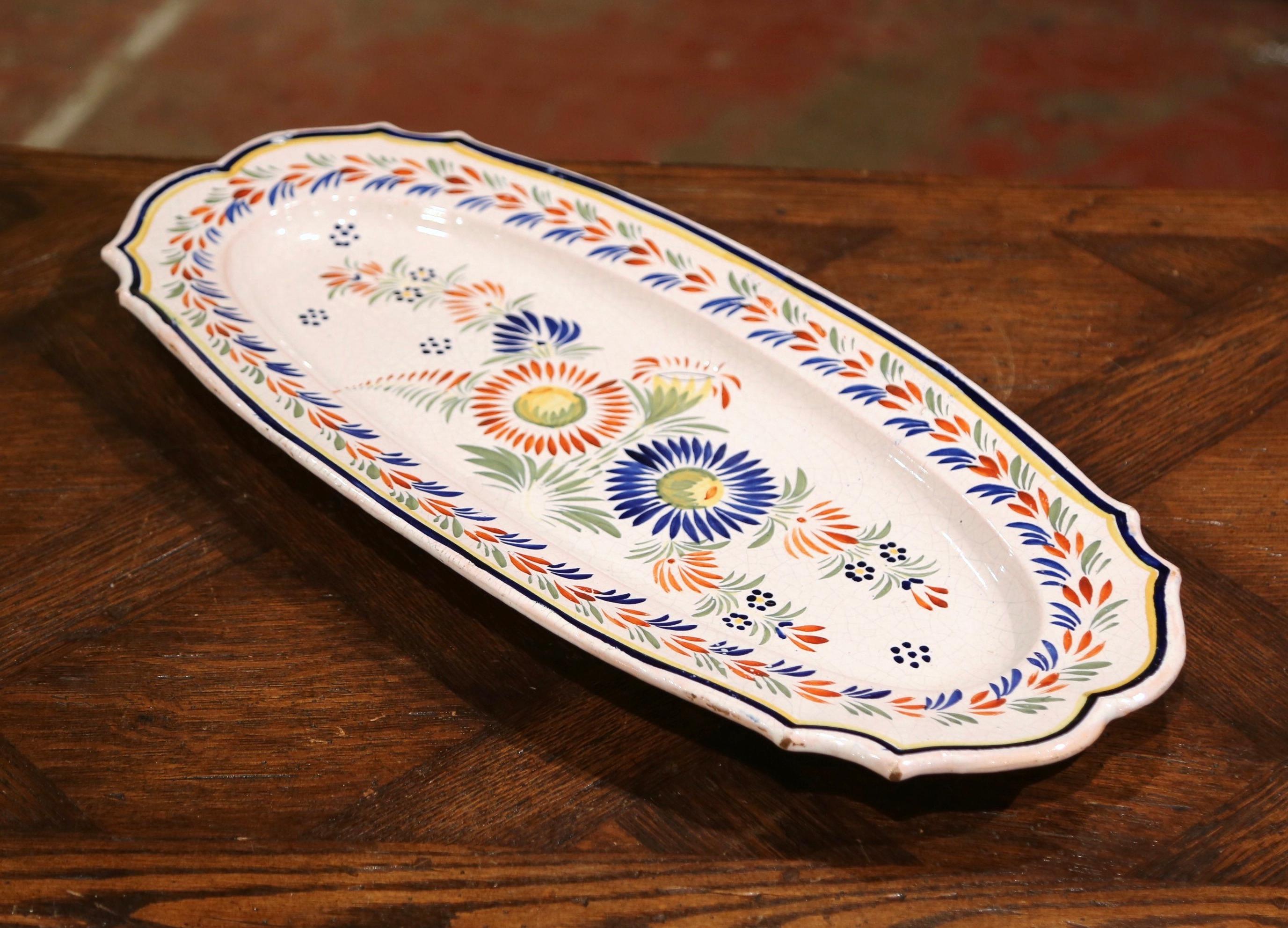 Mid-20th Century French Hand Painted Faience Fish Platter Quimper Style In Excellent Condition In Dallas, TX