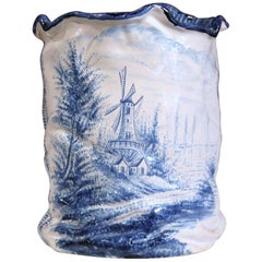Mid-20th Century French Hand-Painted Faience Vase Delft Style with Windmill
