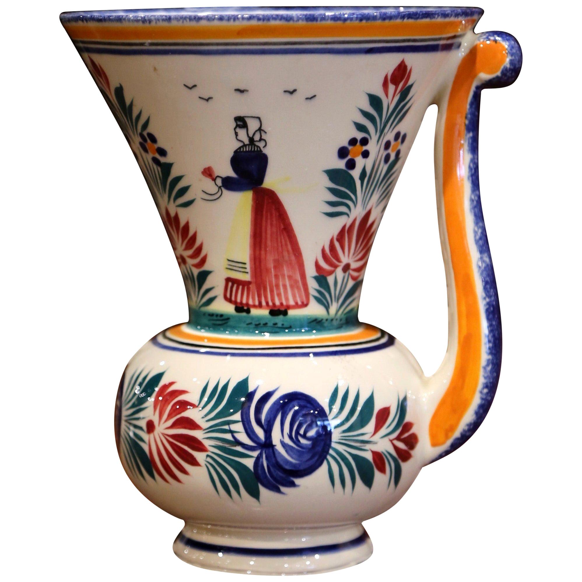 Mid-20th Century French Hand Painted Faience Vase Signed HB Quimper at  1stDibs
